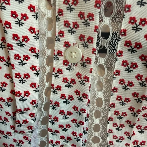 J Crew NWT Midi White w/ Tiny Red Flowers Short-Sleeve Shirt Dress. Size 6 - Picture 7 of 9